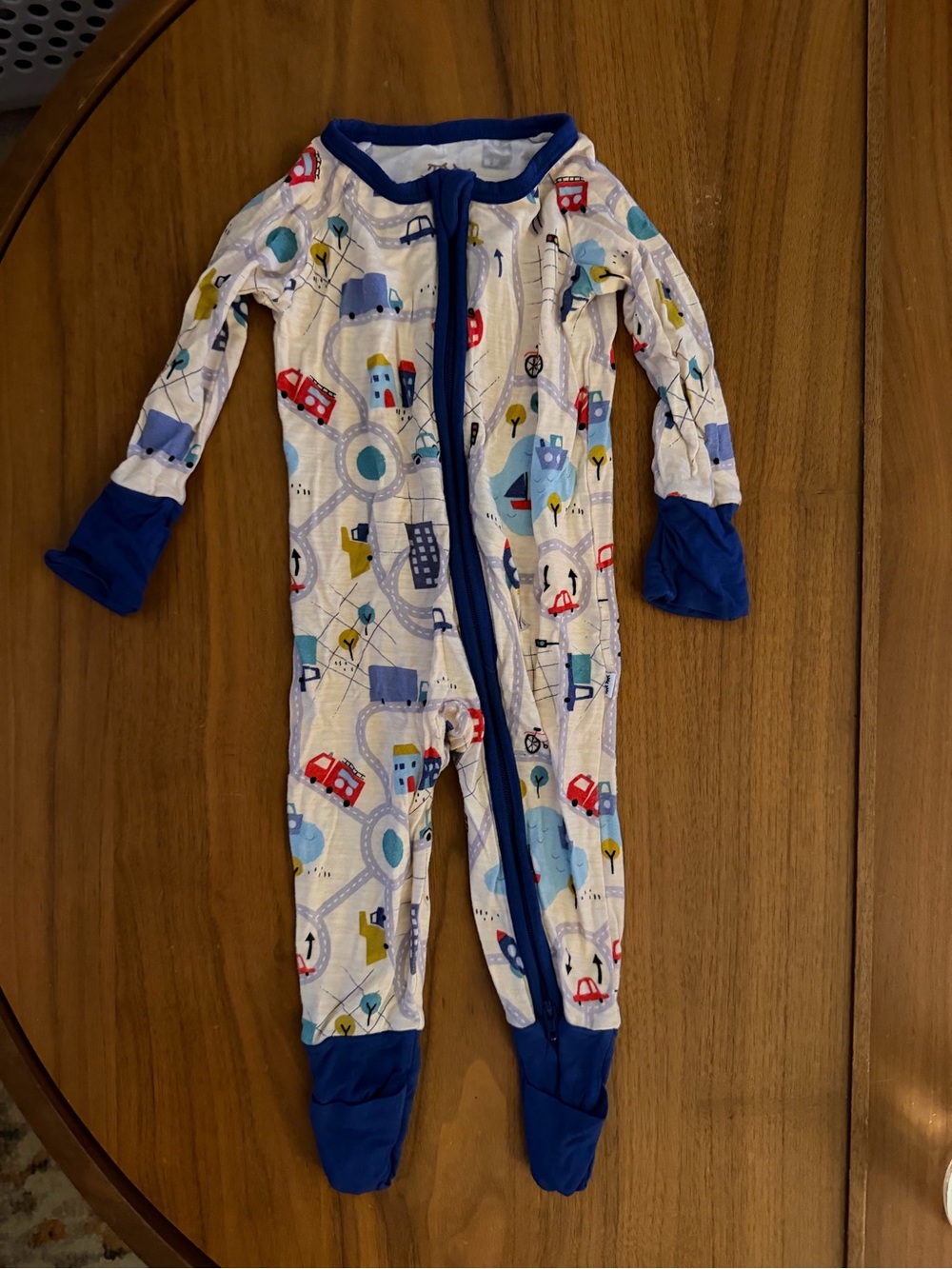Little Sleepies Blue Trim Transportation Print 0-3 Jammies